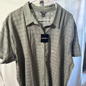 Eddie Bauer Sage Green Cotton Short Sleeve Button Up Shirt BRAND NEW W/TAGS 2XL